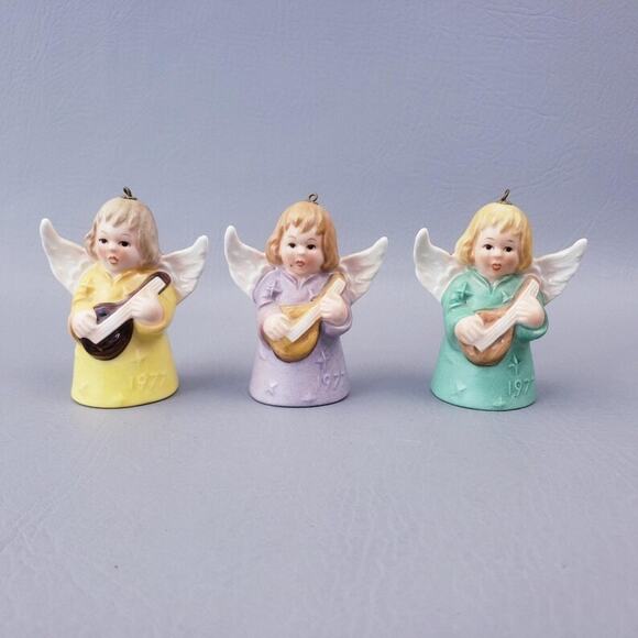 1977 Goebel Green Angel With Lute Bell Christmas Tree Ornament Lot of 3 - Picture 2 of 16